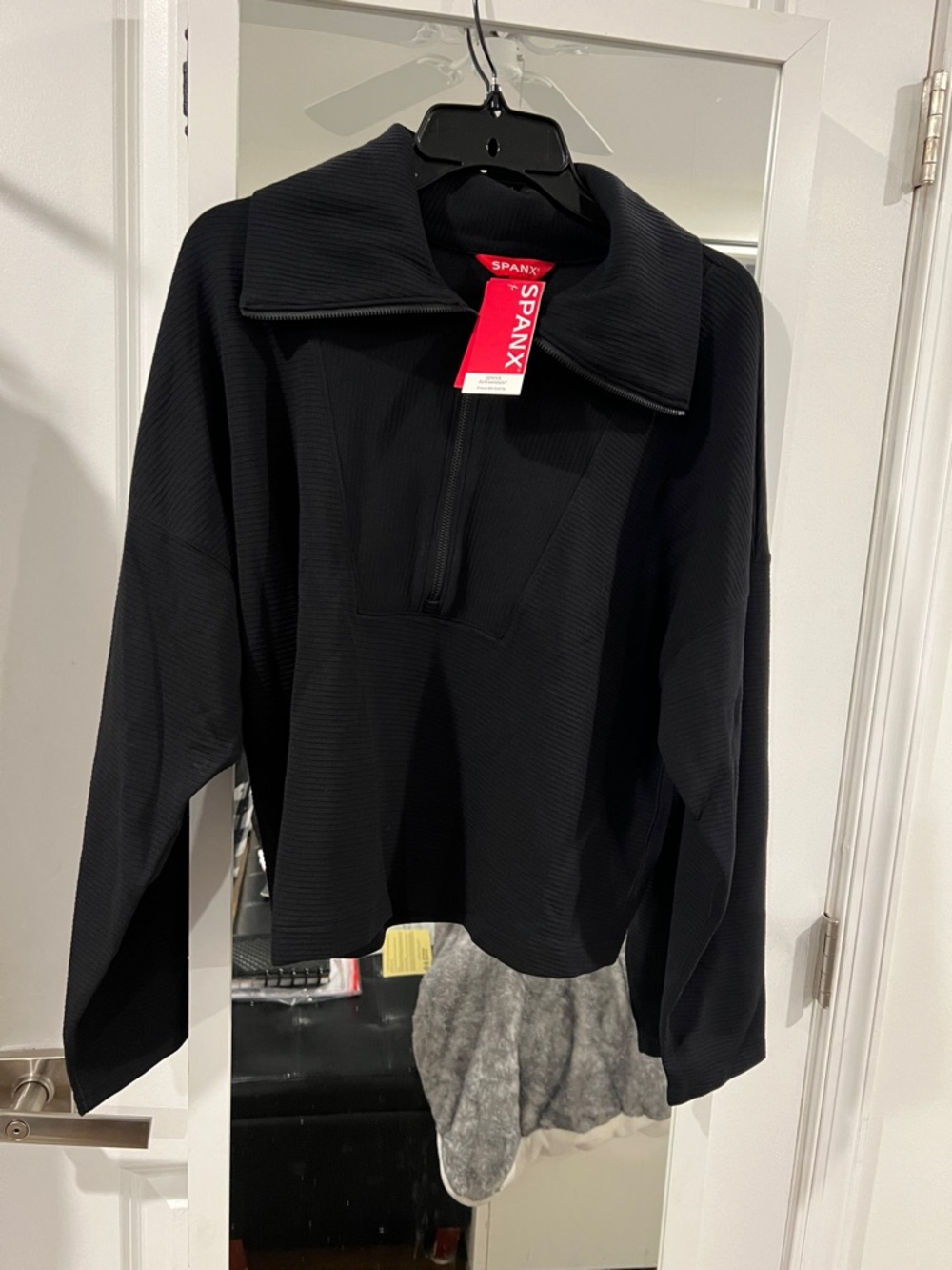 SPANX Air Essentials Black French Rib Half Zip Top
